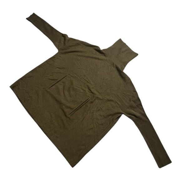 Garnet Hill Cashmere Wool Oversized Turtleneck Sweater Green M Kangaroo Pocket - Picture 4 of 12